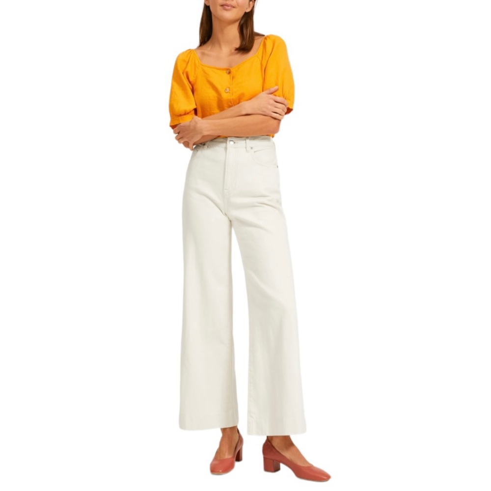 Everlane The Summer Wide Leg High Rise Cotton Cream Jeans